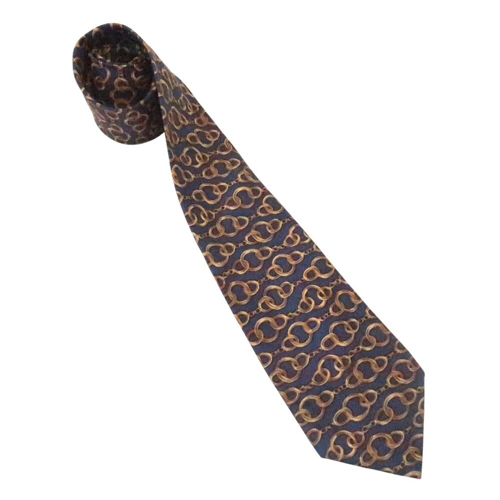 CHANEL chain print silk tie vtg
